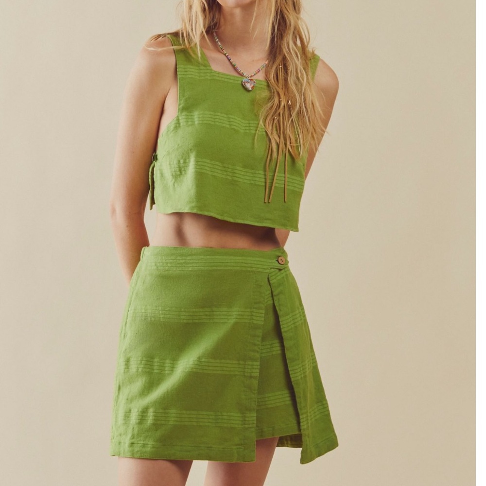 Free People Lime Green Cotton Wrap Skort Set